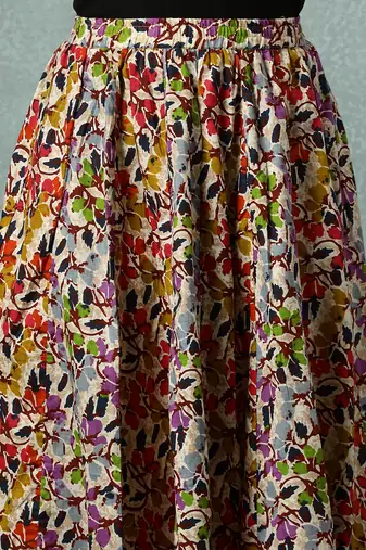 Multicolor floral printed cotton flared maxi skirt for women