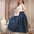 Blue graphic printed cotton flared maxi skirt for women
