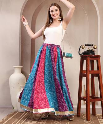 Multicolor floral printed cotton flared maxi skirt for women 5