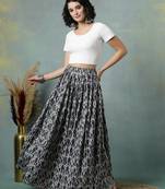 Grey graphic printed cotton flared maxi skirt for women
