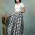 Grey floral printed cotton flared maxi skirt for women