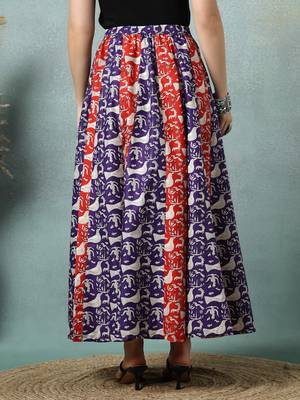 Multicolor floral printed cotton flared maxi skirt for women 3
