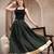 Green plain cotton flared maxi skirt for women