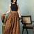 Brown floral printed cotton flared maxi skirt for women