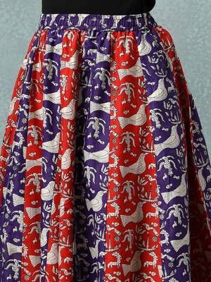 Multicolor floral printed cotton flared maxi skirt for women 4