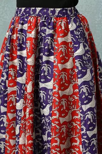 Multicolor floral printed cotton flared maxi skirt for women
