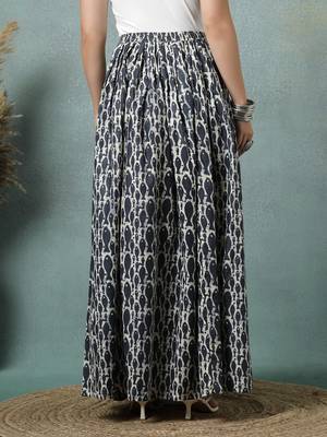 Grey graphic printed cotton flared maxi skirt for women 3