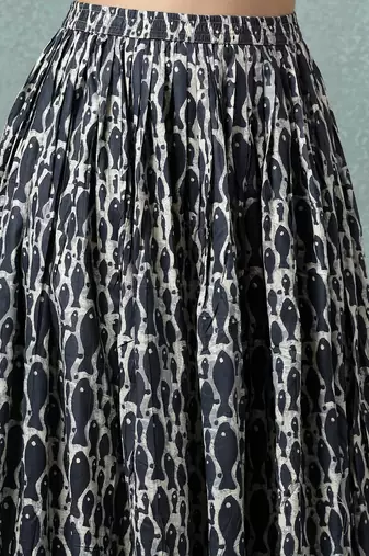 Grey graphic printed cotton flared maxi skirt for women