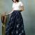 Blue floral printed cotton flared maxi skirt for women