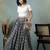 Grey graphic printed cotton flared maxi skirt for women