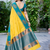 Yellow & teal blue woven art silk traditional saree with unstitched blouse