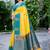 Yellow & teal blue woven art silk traditional saree with unstitched blouse