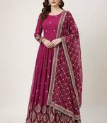 Rani pink colour embroidered faux georgette gown with dupatta