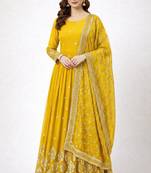 Yellow colour embroidered faux georgette gown with dupatta