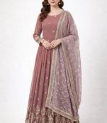 Rosepink colour embroidered faux georgette gown with dupatta