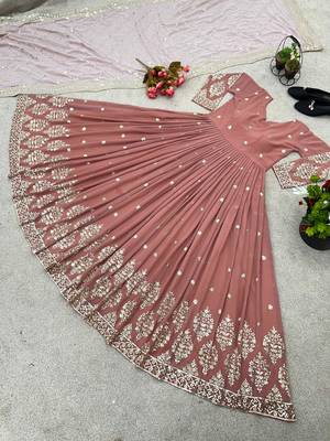 Rosepink colour embroidered faux georgette gown with dupatta 2