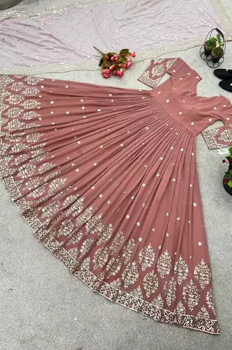 Rosepink colour embroidered faux georgette gown with dupatta