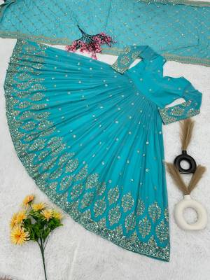Blue colour embroidered faux georgette gown with dupatta 2