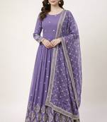 Lavender colour embroidered faux georgette gown with dupatta