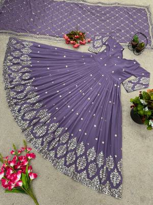 Lavender colour embroidered faux georgette gown with dupatta 2