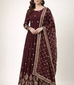 Maroon colour embroidered faux georgette gown with dupatta