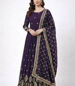 Purple colour embroidered faux georgette gown with dupatta
