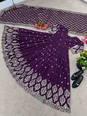 Purple colour embroidered faux georgette gown with dupatta 2