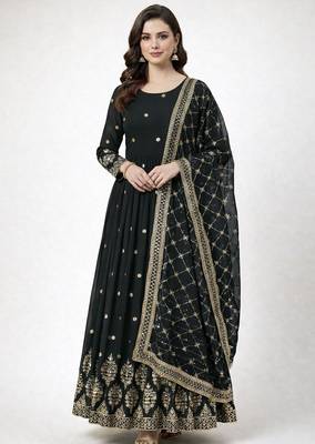 Black colour embroidered faux georgette gown with dupatta 1