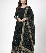 Black colour embroidered faux georgette gown with dupatta