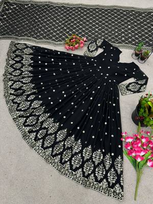 Black colour embroidered faux georgette gown with dupatta 2
