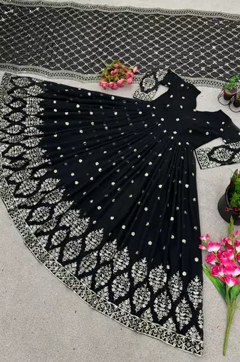 Black colour embroidered faux georgette gown with dupatta