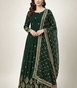 Green colour embroidered faux georgette gown with dupatta