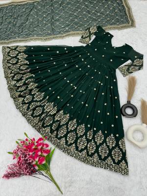 Green colour embroidered faux georgette gown with dupatta 2