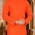 Dark orange cotton kurta with pattern work and fancy button