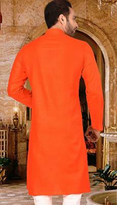 Dark orange cotton kurta with pattern work and fancy button 2