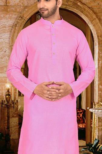 Pink cotton kurta with pattern work and fancy button
