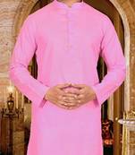 Pink cotton kurta with pattern work and fancy button