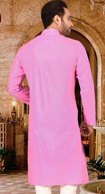Pink cotton kurta with pattern work and fancy button 2