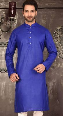 Royal blue cotton kurta with pattern work and fancy button 1