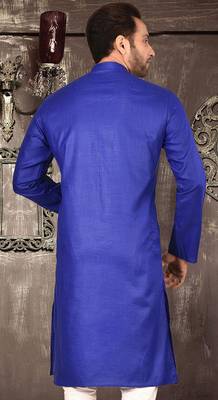 Royal blue cotton kurta with pattern work and fancy button 2