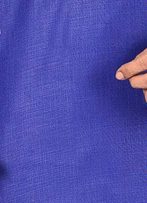 Royal blue cotton kurta with pattern work and fancy button 3