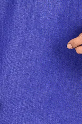 Royal blue cotton kurta with pattern work and fancy button