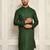 Bottle green cotton kurta with pattern work and fancy button