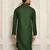Bottle green cotton kurta with pattern work and fancy button