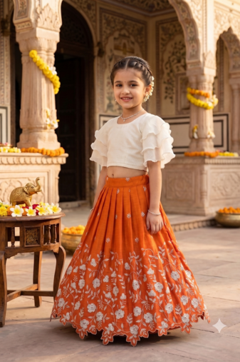 Kids girls embroidered work georgette lehenga choli set