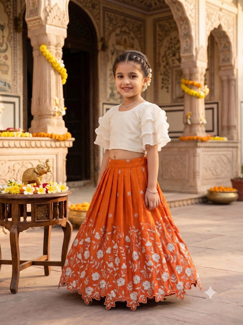 Kids girls embroidered work georgette lehenga choli set