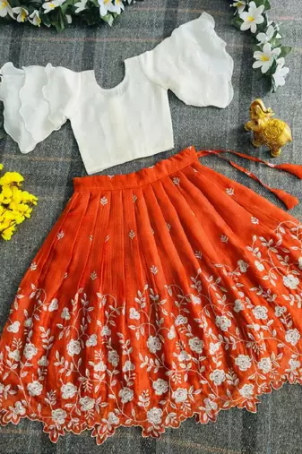 Kids girls embroidered work georgette lehenga choli set