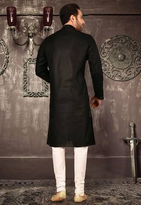 Black cotton kurta with pattern work and fancy button 2