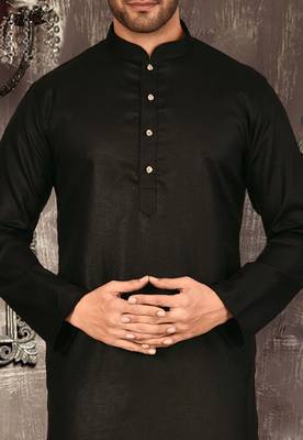 Black cotton kurta with pattern work and fancy button 3