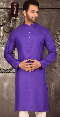 Purple cotton kurta with pattern work and fancy button 1